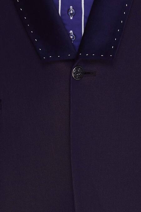 Shop_Kommal Sood_Blue Blended Micro Wooven Embroidered Blazer Jacket With Trouser Pant _Online_at_Aza_Fashions