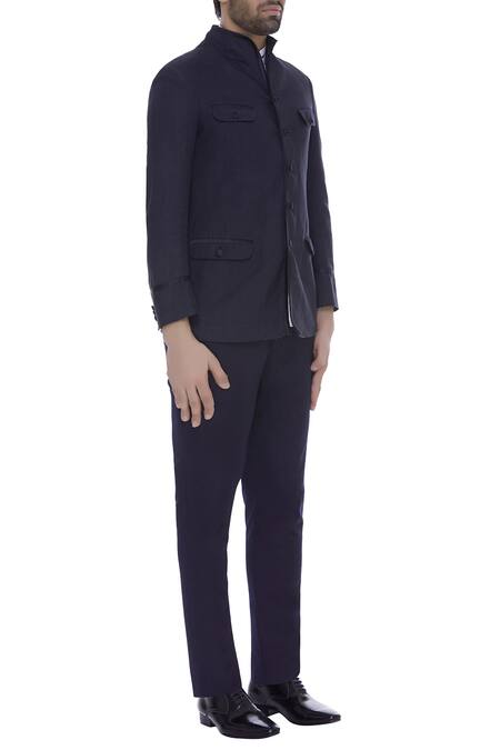 Kommal Sood_Black Blended Micro Wooven Cupro Blazer Jacket With Trouser Pants  _Online_at_Aza_Fashions