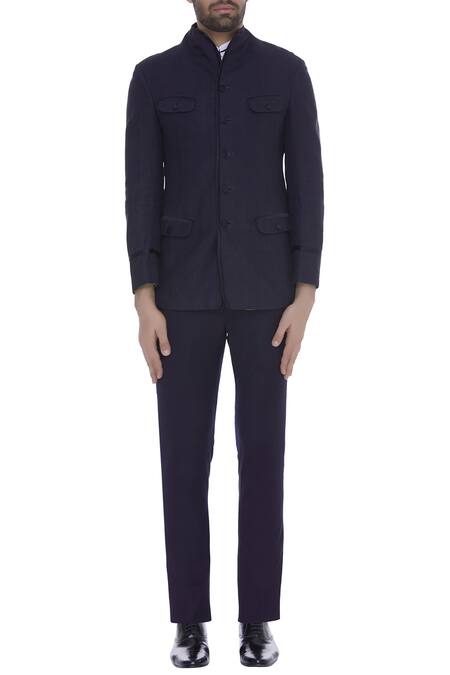 Buy_Kommal Sood_Black Blended Micro Wooven Cupro Blazer Jacket With Trouser Pants  _Online_at_Aza_Fashions