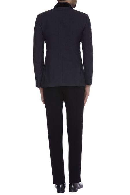 Shop Kommal Sood Black Blended Micro Wooven Cupro Blazer Jacket With Trouser Pant at Aza Fashions Shop_Kommal Sood_Black Blended Micro Wooven Cupro Blazer Jacket With Trouser Pant _at_Aza_Fashions