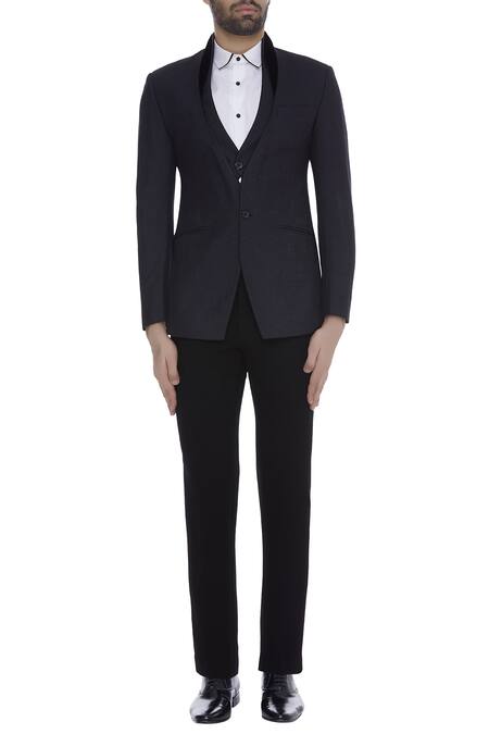 Buy Kommal Sood Black Blended Micro Wooven Cupro Blazer Jacket With Trouser Pant Online at Aza Fashions Buy_Kommal Sood_Black Blended Micro Wooven Cupro Blazer Jacket With Trouser Pant _Online_at_Aza_Fashions