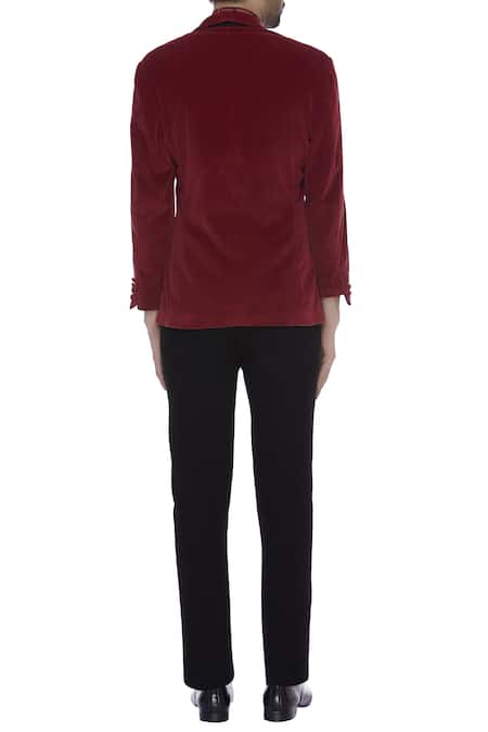 Shop_Kommal Sood_Red Velvet Embroidered Full Sleeves Blazer Jacket With Trouser  _at_Aza_Fashions