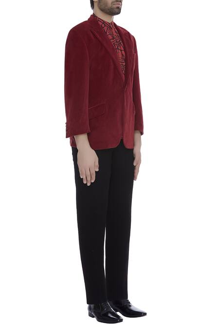 Kommal Sood_Red Velvet Embroidered Full Sleeves Blazer Jacket With Trouser  _Online_at_Aza_Fashions