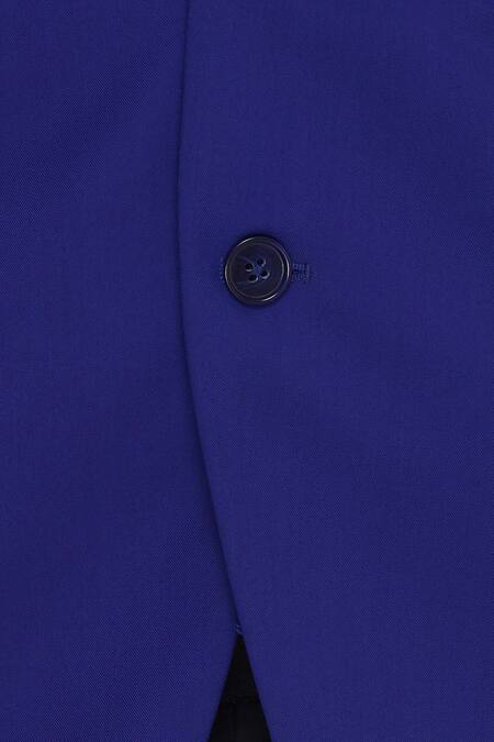 Shop_Kommal Sood_Blue Blended Micro Wooven Cupro Collar Blazer Jacket With Trouser _Online_at_Aza_Fashions