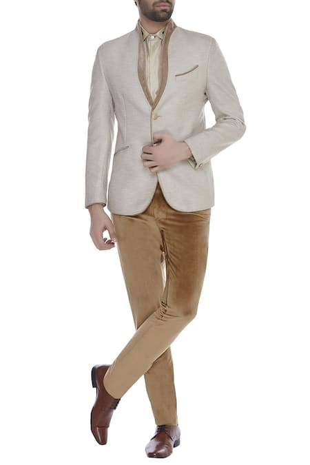 Buy Kasbah Embellished Open-Front Long Jacket | Cream Color Men | AJIO LUXE