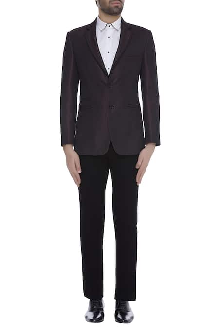 Buy_Kommal Sood_Black Blended Micro Wooven Cupro Blazer Jacket With Trouser Pant  _Online_at_Aza_Fashions
