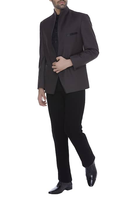Kommal Sood Black Blended Micro Wooven Cupro Embroidered Blazer Jacket With Trouser  