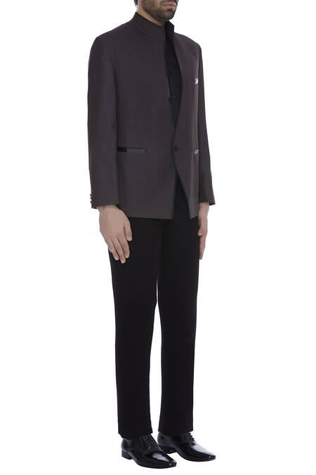 Kommal Sood_Black Blended Micro Wooven Cupro Embroidered Blazer Jacket With Trouser  _Online_at_Aza_Fashions