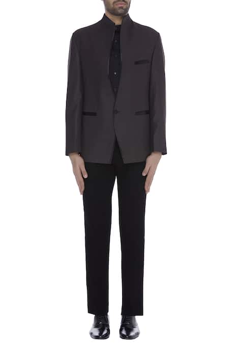 Buy_Kommal Sood_Black Blended Micro Wooven Cupro Embroidered Blazer Jacket With Trouser  _Online_at_Aza_Fashions