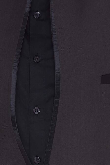 Shop_Kommal Sood_Black Blended Micro Wooven Cupro Embroidered Blazer Jacket With Trouser  _Online_at_Aza_Fashions