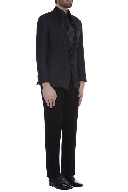 Kommal Sood_Black Blended Micro Wooven Cupro Embroidered Blazer Jacket With Trouser _Online_at_Aza_Fashions