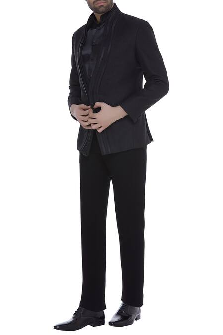 Kommal Sood Black Blended Micro Wooven Cupro Embroidered Blazer Jacket With Trouser  