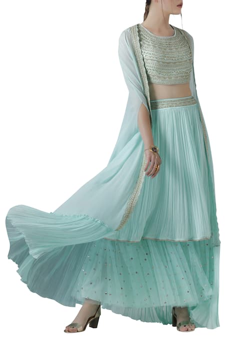 Limerick by Abirr N' Nanki Embellished Blouse & Layered Lehenga Set 