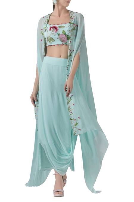 Limerick By Abirr N' Nanki_Green Embroidered Draped Skirt Set _Online_at_Aza_Fashions