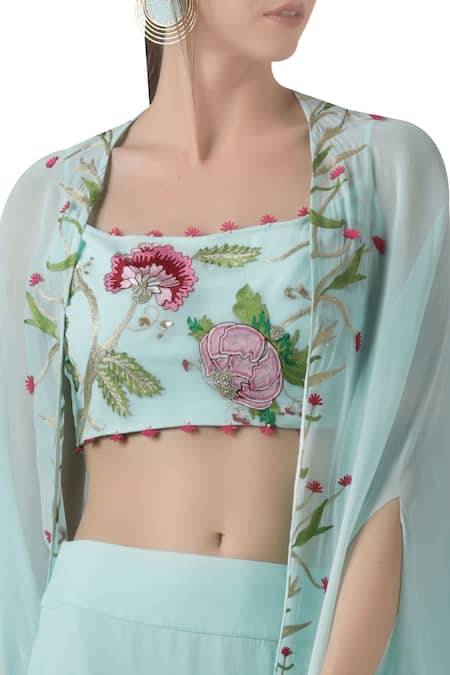 Buy_Limerick By Abirr N' Nanki_Green Embroidered Draped Skirt Set _Online_at_Aza_Fashions