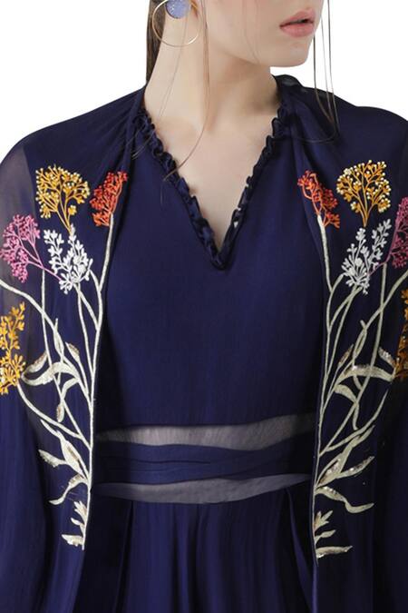 Buy_Limerick By Abirr N' Nanki_Blue Pleated Jumpsuit With Cape _Online_at_Aza_Fashions