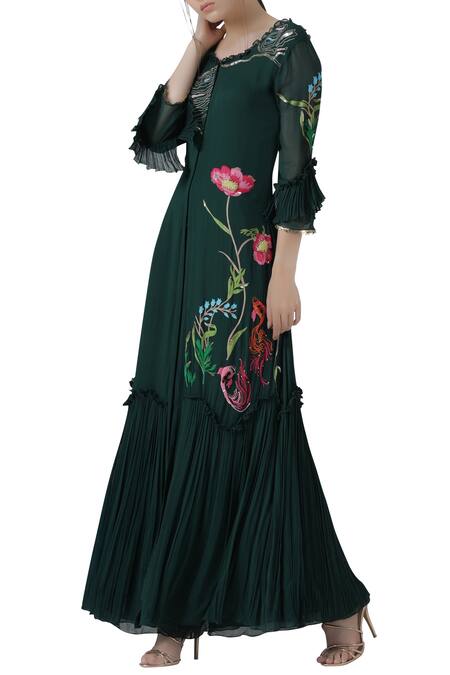 Limerick By Abirr N' Nanki_Green Embroidered Kurta Palazzo Set _Online_at_Aza_Fashions