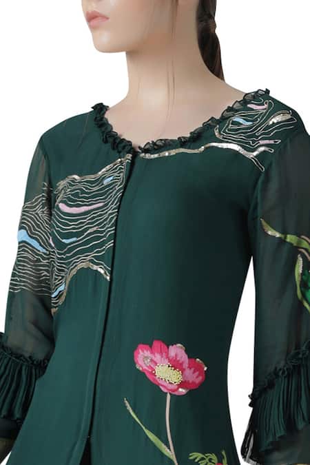 Buy_Limerick By Abirr N' Nanki_Green Embroidered Kurta Palazzo Set _Online_at_Aza_Fashions
