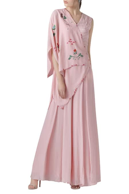 Limerick by Abirr N' Nanki Pink V-shaped Embroidered Jumpsuit  