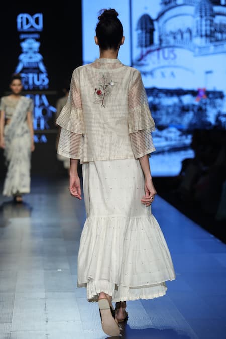 Prama By Pratima Pandey Polka Dot Dress With Floral Embroidered Jacket 