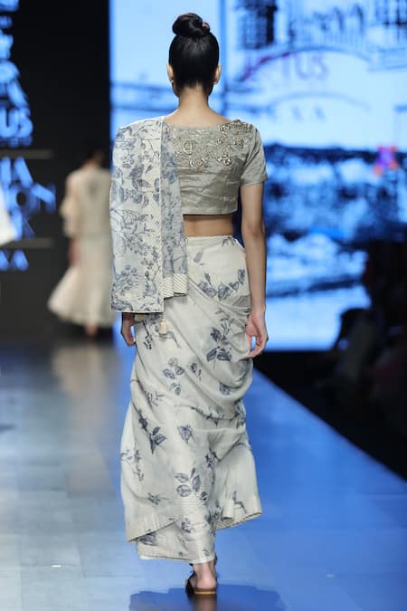 Prama By Pratima Pandey Floral print saree with embroidered blouse 