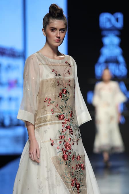 Prama By Pratima Pandey_White Chanderi Embroidered Round Dress  _Online_at_Aza_Fashions