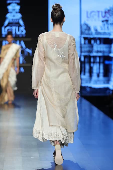 Shop_Prama By Pratima Pandey_Cream Embroidery Zari Kurta With Palazzos  _at_Aza_Fashions