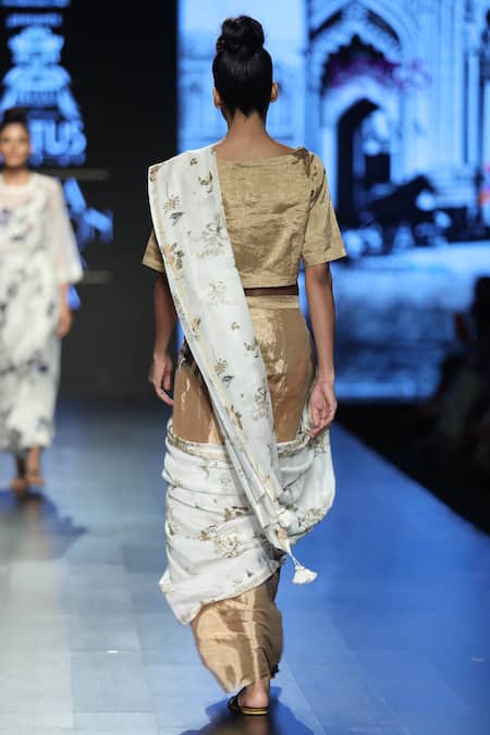 Prama By Pratima Pandey Zari embroidered & Printed pre draped Saree 