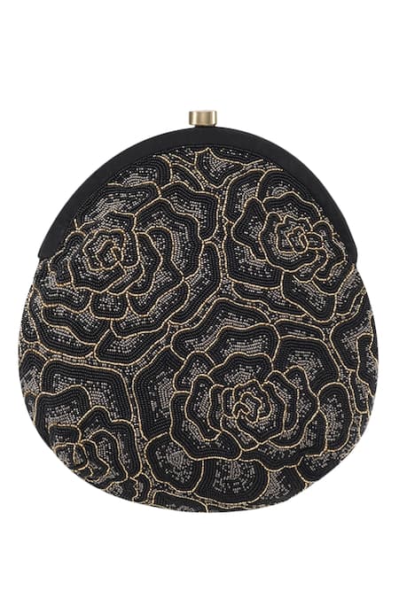 Lovetobag Black Rose Bead Embroidery Clutch