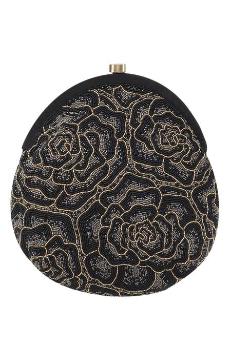 Shop Lovetobag Black Rose Bead Embroidery Clutch at Aza Fashions Shop_Lovetobag_Black Rose Bead Embroidery Clutch_at_Aza_Fashions