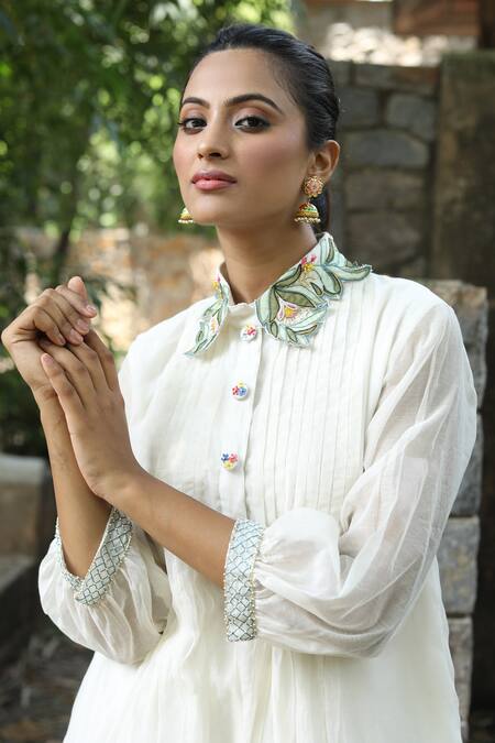 Buy_Desert Shine By Sulochana Jangir_White Chanderi Sequins, Beads, Patchwork Bandeau Embroidered Kurta And Pant Set_Online_at_Aza_Fashions