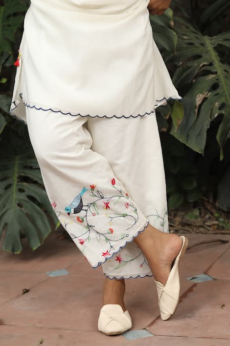 Shop_Desert Shine By Sulochana Jangir_White Chanderi Tassels, Embroidery Round Neck Kurta And Salwar Set_Online_at_Aza_Fashions