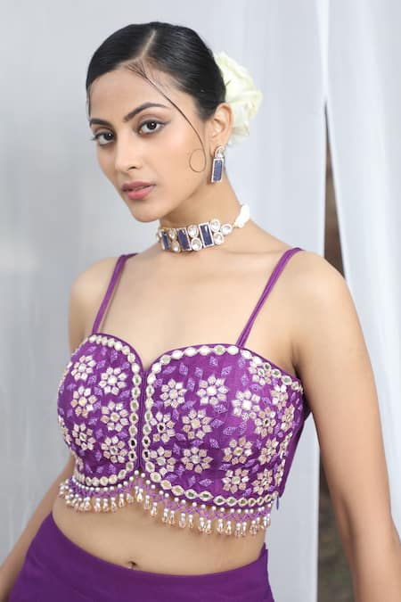 Nitisha Kashyap Official_Purple Georgette, Silk Beads, Mirrors Split Balloon Sleeve Cape Gharara Set _Online_at_Aza_Fashions