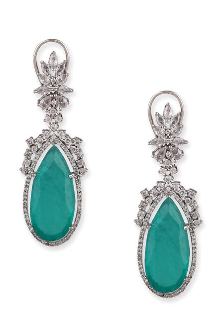 Auraa Trends_Blue Stones, Zari Embellished Dangler Earrings _Online_at_Aza_Fashions
