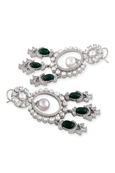 Auraa Trends_Green Pearls, Stones Drop Dangler Earrings _Online_at_Aza_Fashions