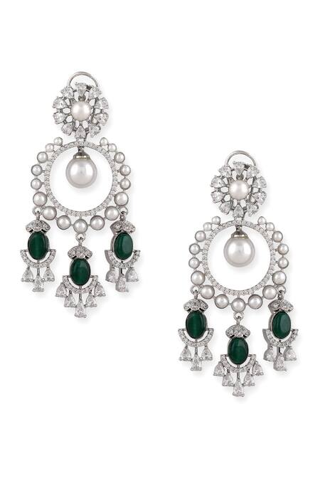 Buy_Auraa Trends_Green Pearls, Stones Drop Dangler Earrings _Online_at_Aza_Fashions