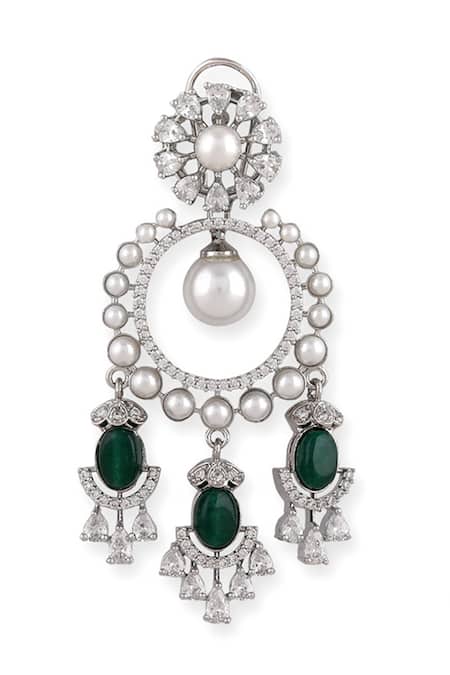Auraa Trends Green Pearls, Stones Drop Dangler Earrings at Aza Fashions Auraa Trends_Green Pearls, Stones Drop Dangler Earrings _at_Aza_Fashions