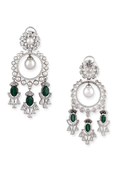 Shop_Auraa Trends_Green Pearls, Stones Drop Dangler Earrings _Online_at_Aza_Fashions
