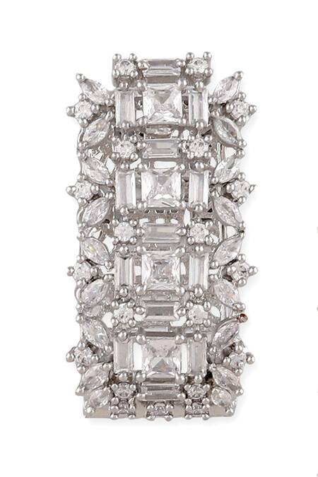 Auraa Trends_White Zari Rectangular Shape Stud Earrings_at_Aza_Fashions