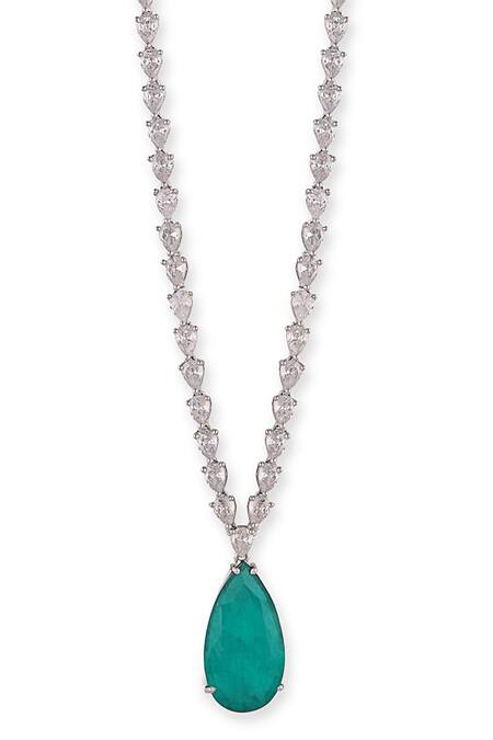 Buy_Auraa Trends_Green Stone Pendant Necklace _Online_at_Aza_Fashions