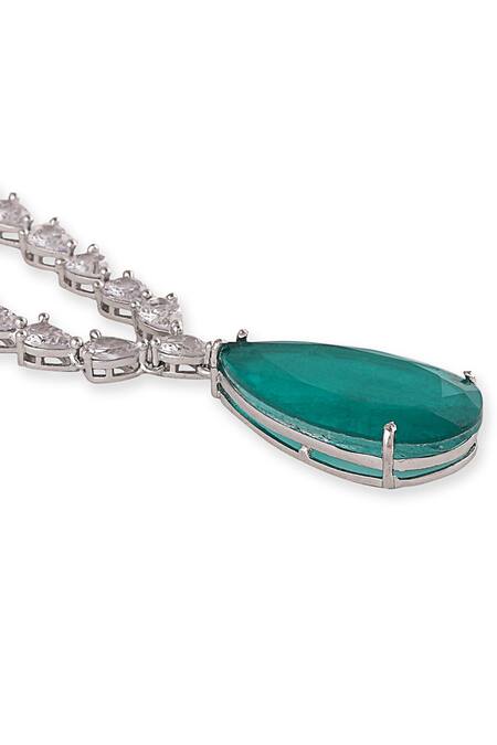 Auraa Trends_Green Stone Pendant Necklace _at_Aza_Fashions