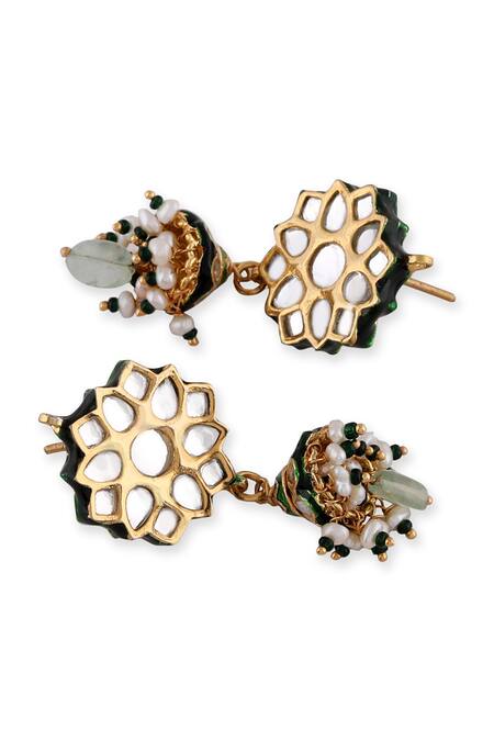 Auraa Trends_Gold Plated Beads, Pearls Clustered Drop Choker Set _at_Aza_Fashions