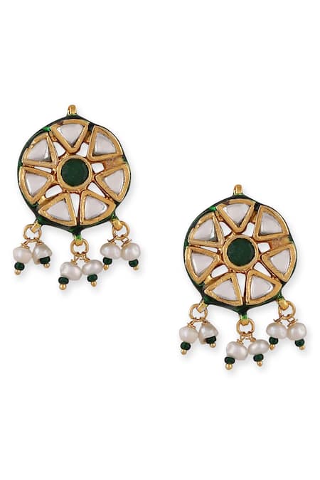 Shop_Auraa Trends_Green Stones, Pearls, Embroidery Multi-layered Beaded Choker Set _Online_at_Aza_Fashions