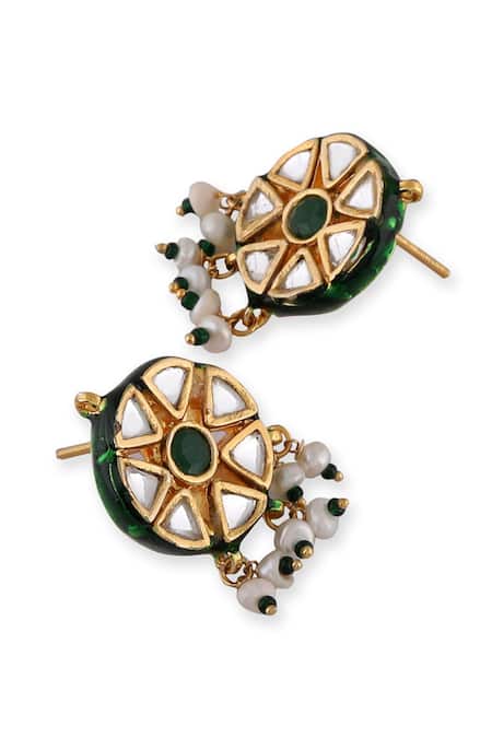 Auraa Trends_Green Stones, Pearls, Embroidery Multi-layered Beaded Choker Set _at_Aza_Fashions