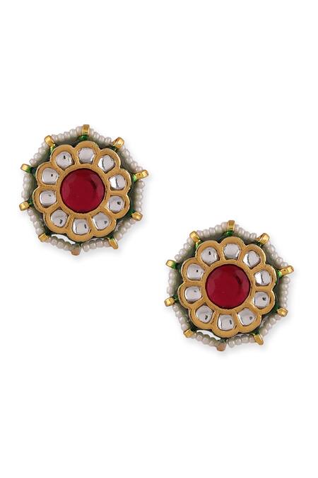 Buy_Auraa Trends_Red Diamonds, Pearls Kundan Studded Choker Set _Online_at_Aza_Fashions