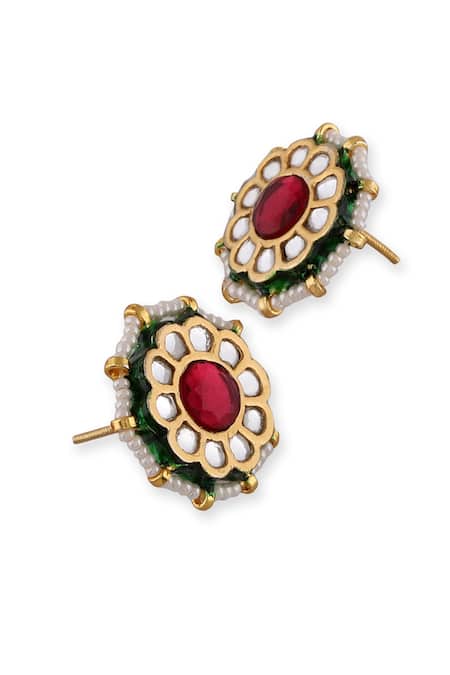 Shop_Auraa Trends_Red Diamonds, Pearls Kundan Studded Choker Set _Online_at_Aza_Fashions