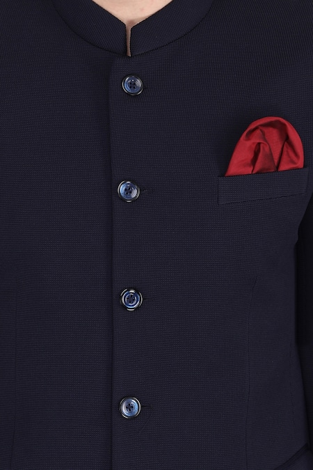 Buy_Manish Nagdeo_Blue Viscose Stretch Textured Bandhgala Set _Online_at_Aza_Fashions