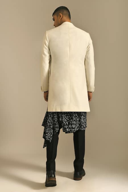 Shop Dhruv Vaish White Silk Short Sherwani at Aza Fashions Shop_Dhruv Vaish_White Silk Short Sherwani _at_Aza_Fashions