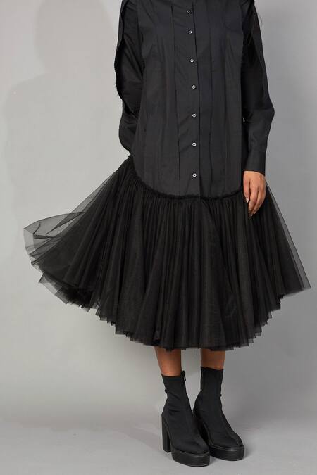 Shop_Quod_Black Cotton Tulle Shirt Dress_Online_at_Aza_Fashions