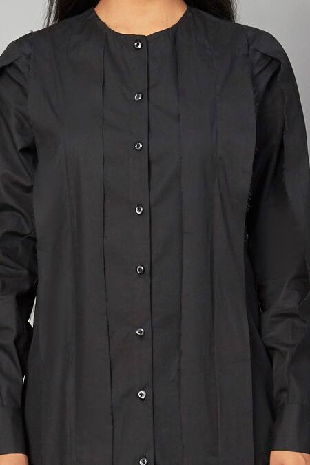 Quod_Black Cotton Tulle Shirt Dress_at_Aza_Fashions